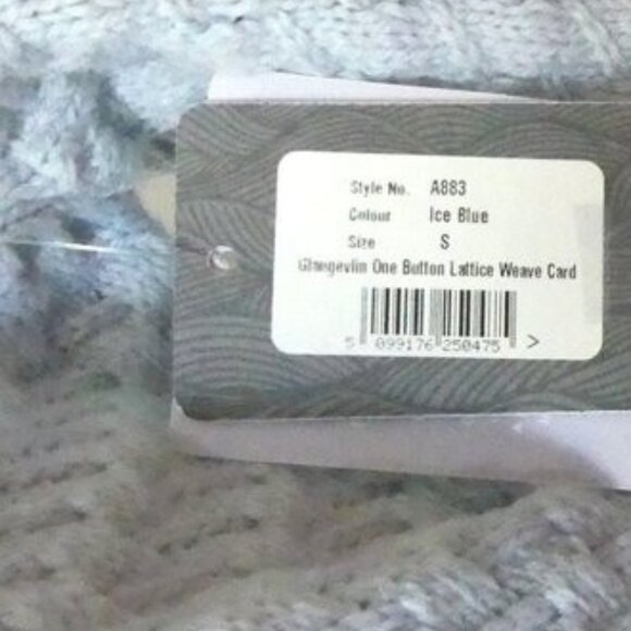 Ireland's Eye Glangevlin 1 Button Lattice Weave Long Cardigan Sweater Ice Blue S - Picture 5 of 16